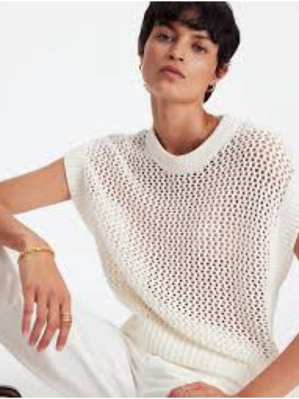 Madewell White Open-Knit Short Sleeve Sweater